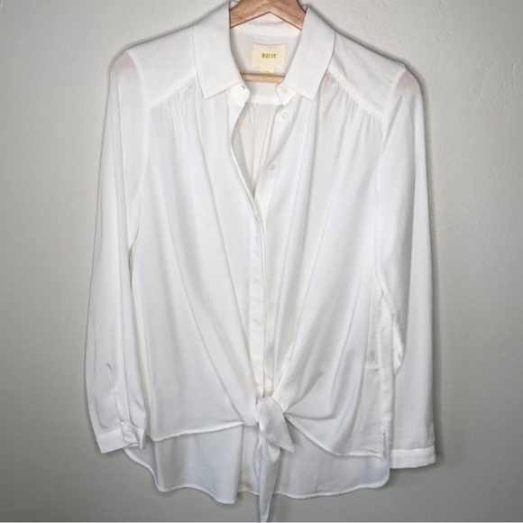 MAEVE White Women's Tie-Front Blouse - Picture 3 of 6